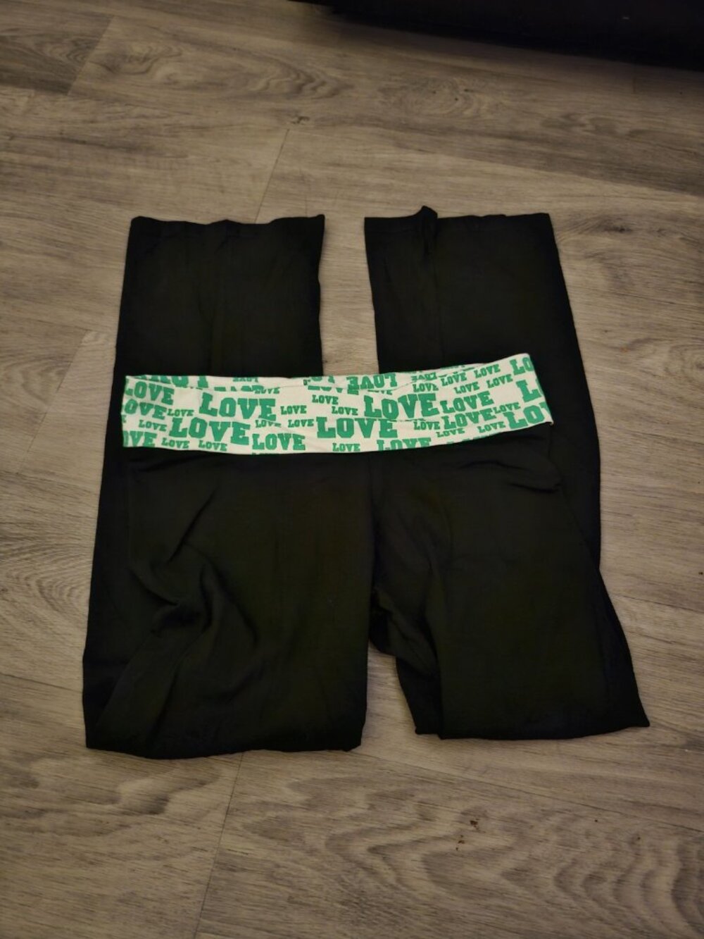 Juniors Y2K 2000s Fold Over Yoga Pants Sweet Dreemz Brand Size Large Black Green